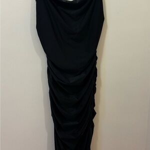 Good American Ruched Silky Black Draped Dress